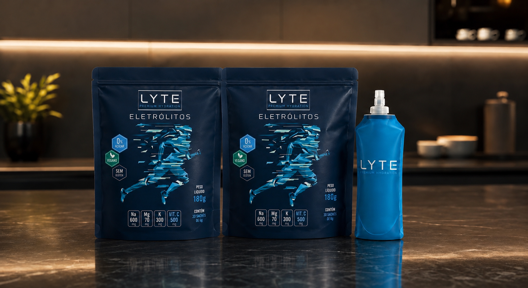 Produtos LYTE de eletrólitos sem açúcar para hidratação e reposição de minerais.