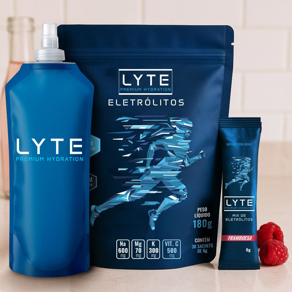 KIT LYTE: 30 Saquetas de Eletrólitos (framboesa) + Soft Flask