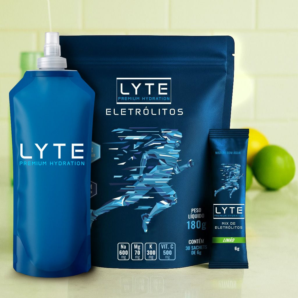 KIT LYTE: 30 Saquetas de Eletrólitos (limão) + Soft Flask